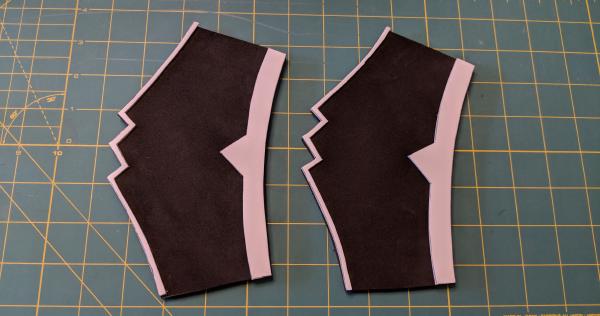bracers with trim added, before heat-forming